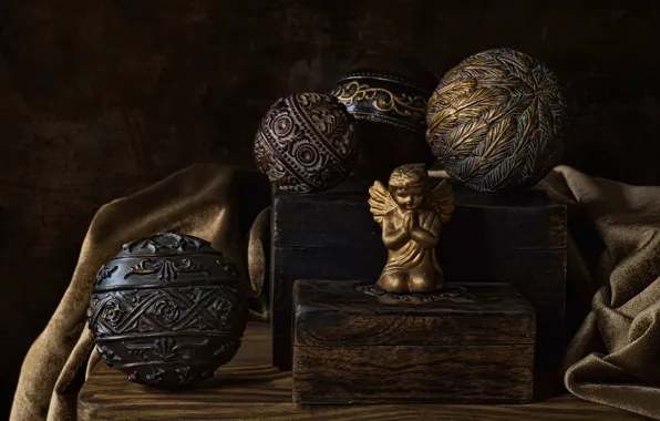 Old, pose, retro, the dark background, balls, pattern, Board, fabric