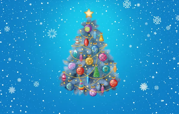 Minimalism, Snow, Christmas, Snowflakes, Background, New year, Tree, Decoration