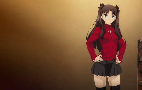 Picture blouse, school uniform, brunette, thighhighs, mini skirt, handsome, breasts, Fate Series