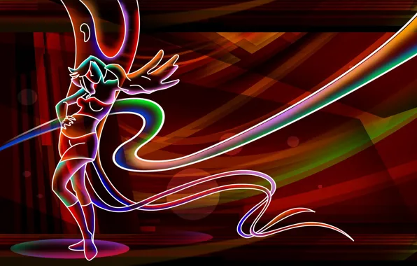 Picture girl, light, line, skirt, neon, light, girl, gesture