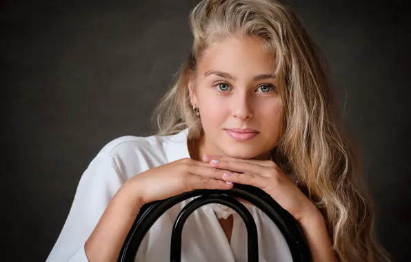 Look, girl, face, background, portrait, hands, blonde, long hair