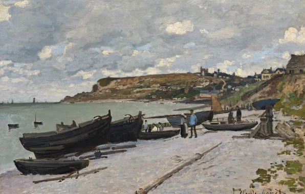 Picture landscape, picture, Claude Monet, Sainte-Adresse. Fishing Boats on the Shore