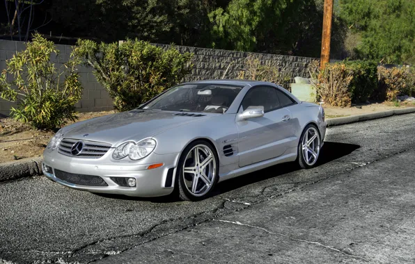 Silver, silver, Mercedes, wheels, Mercedes, SL65, Benz, frontside