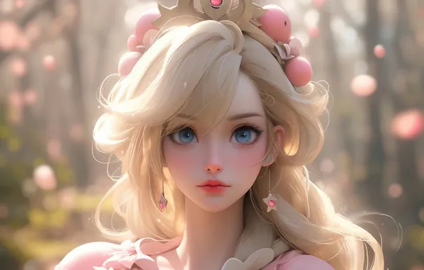 Portrait, earrings, blonde, beauty, Super Mario, blue eyes, Princess, peach