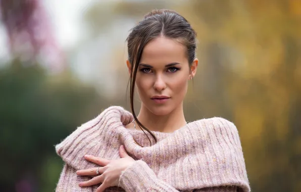 Look, girl, face, hand, portrait, sweater, Sergey Zemnukhov, Lala
