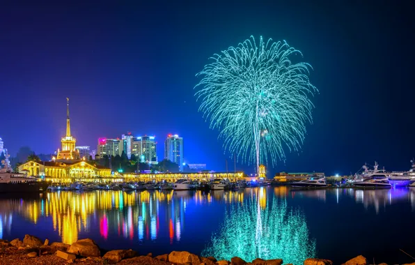 Night, fireworks, Sochi
