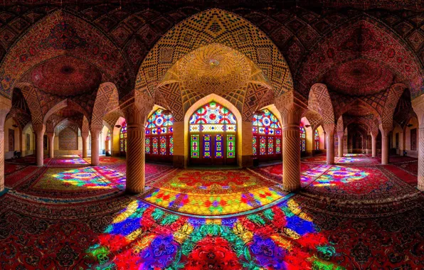Picture light, pattern, carpet, color, columns, stained glass, hall