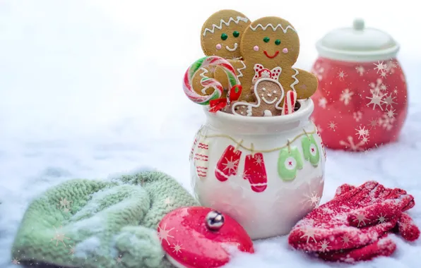 Winter, snow, nature, cookies, mittens