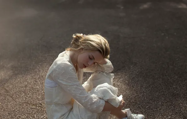 Asphalt, girl, pose, dress, Brit Marling