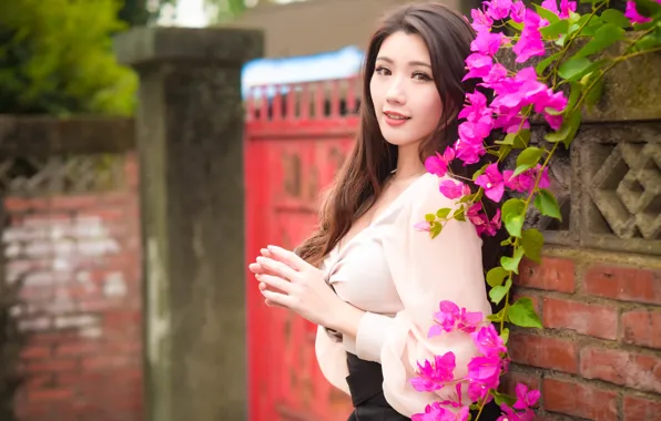 Picture girl, flowers, Asian