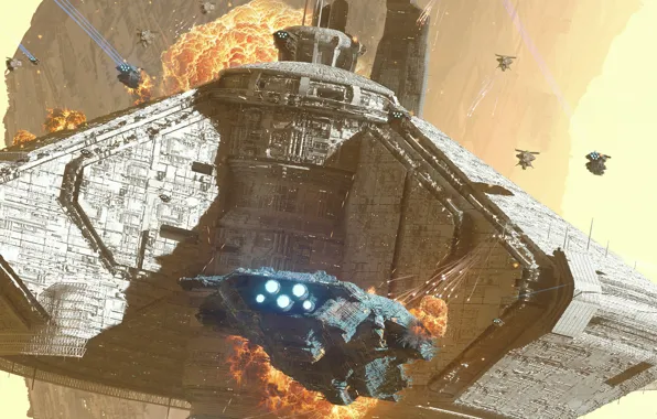 The explosion, ships, station, battle, homeworld, homeworld mobile