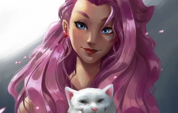 Wallpaper blue eyes, women, cats, League of Legends, digital art, fan art,  anime girls, purple hair for mobile and desktop, section арт, resolution  1920x1888 - download