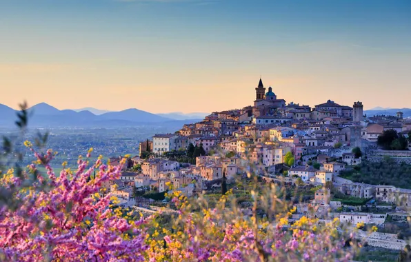 Picture city, landscape, Italy, flowers, mountains, houses, building, cityscape