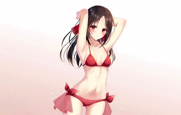 Girl, sexy, cleavage, long hair, boobs, anime, beautiful, red eyes