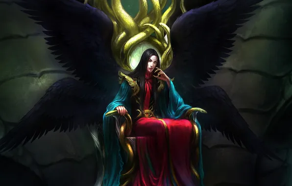 Picture snakes, wings, fantasy, art, guy, the throne, sitting
