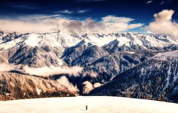 The sky, clouds, snow, mountains, treatment