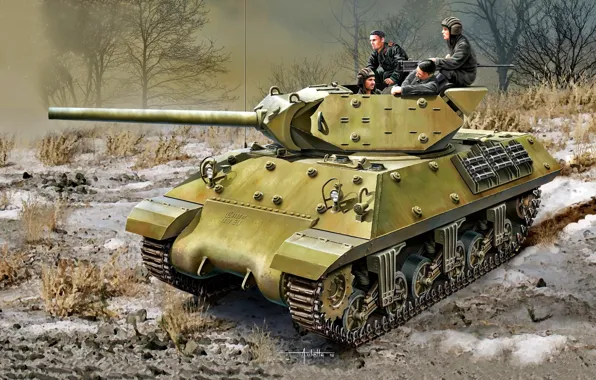 Trees, dry grass, tank fighter, The Red Army, WWII, Lend-lease, M10