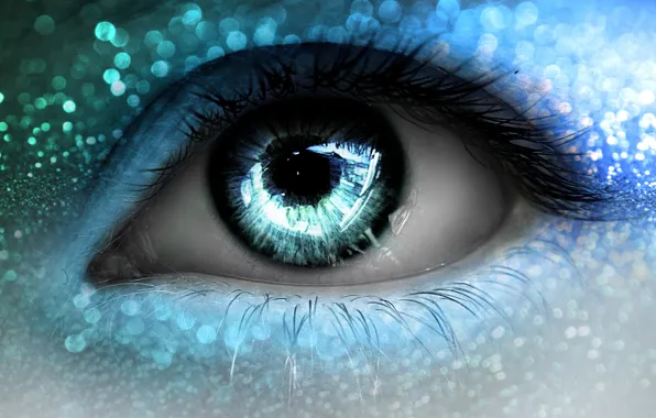 Picture macro, eyes, eyelashes, lights, blue, macro