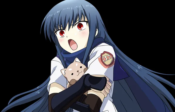 Picture emotions, puppy, emblem, black background, red eyes, blue hair, Angel Beats!, Angel Beats!