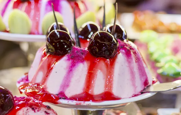 Picture dessert, jam, cherries