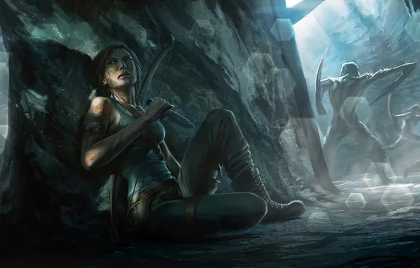 Picture Tomb Raider, silence, knife, cave, creatures