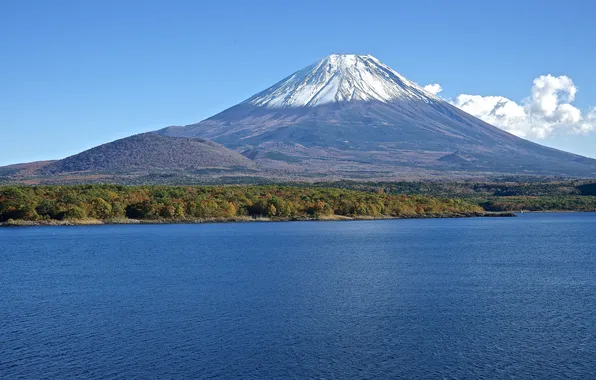 The sky, trees, landscape, lake, Japan, mount Fuji