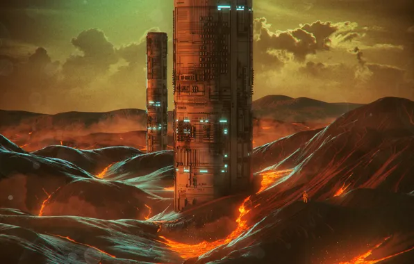 Tower, Fire, Style, Building, The building, Fantasy, Fire, Skyscraper