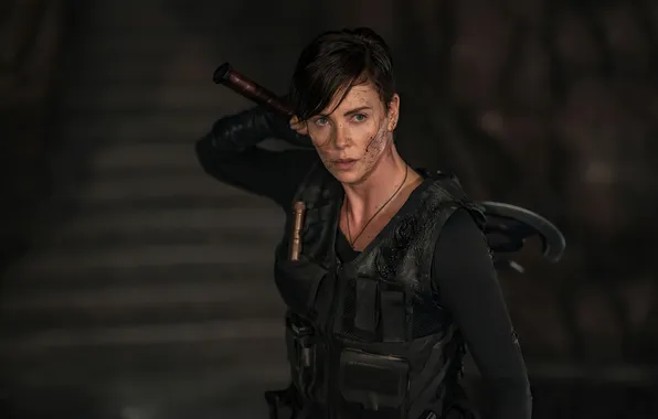 Fiction, Charlize Theron, frame, brunette, beauty, action, Charlize Theron, axe