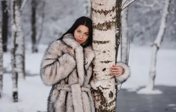 Winter, look, snow, pose, model, portrait, makeup, brunette