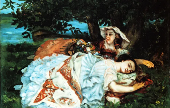Picture, genre, Gustave Courbet, Gustave Courbet, Girls on the Banks of the Seine