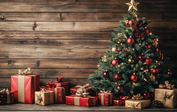 Balls, Board, star, Christmas, gifts, red, New year, herringbone