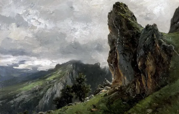 Landscape, mountains, rocks, picture, Carlos de Haes, The Picos de Europa