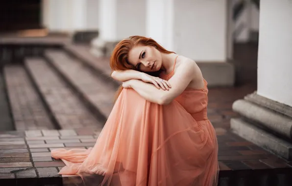 Picture look, girl, portrait, makeup, dress, hairstyle, ladder, stage
