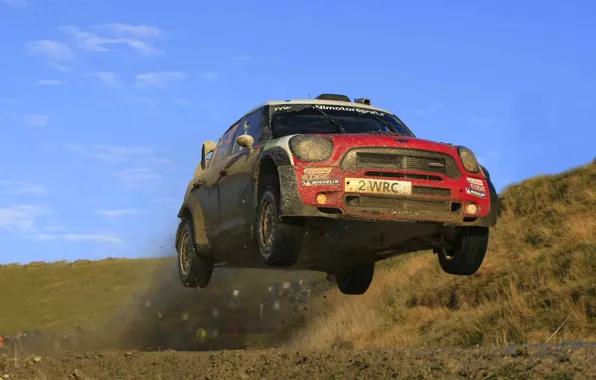 Red, Mini Cooper, WRC, Rally, MINI, The front, Mini Cooper, In The Air