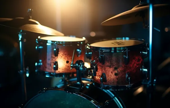 Light, music, drums, drum, musical instrument, bokeh, AI art, neural network