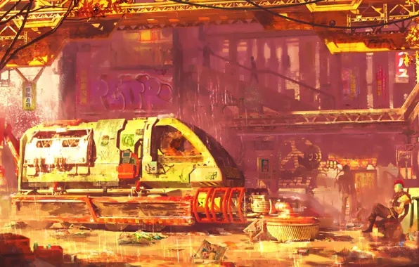 Art, cyberpunk, Concept Art, Environments, Transport & Vehicles, Sergii Golotovski, by Sergii Golotovski, Digitalart