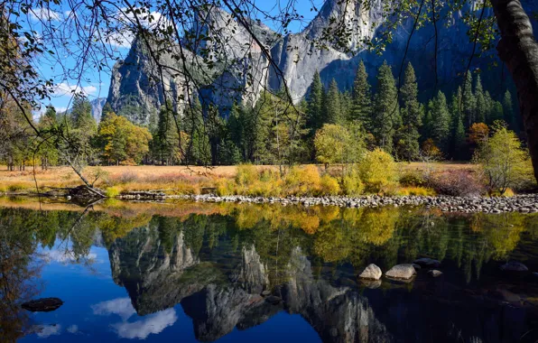 Picture autumn, forest, the sky, mountains, nature, lake, Park, reflection