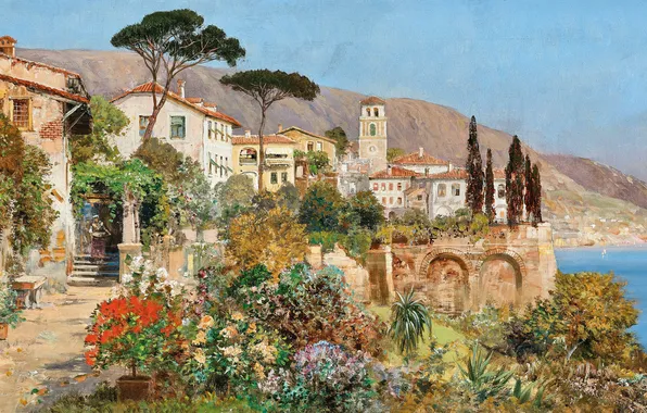 Flowers, Home, Trees, Picture, Coast, Alois Arnegger, Alois Arnegger, Austrian painter