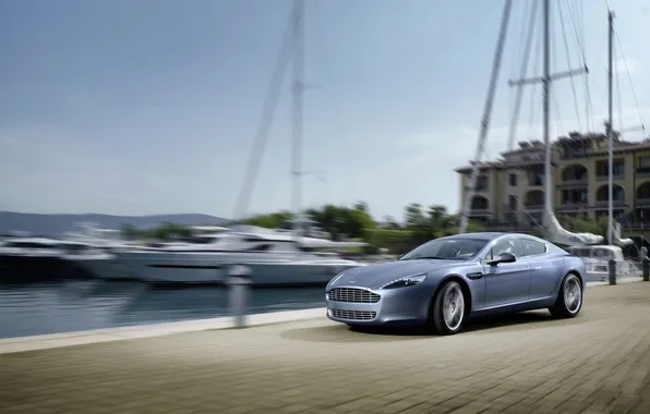 Picture Aston Martin, Rapide, Pier, Yachts, Machine, Grey, In Motion