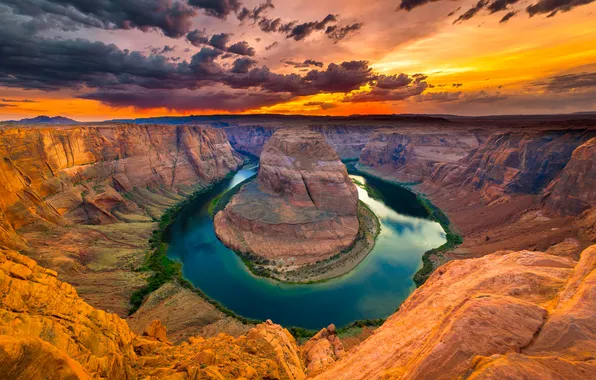 Picture the sky, sunset, clouds, river, canyon, gorge
