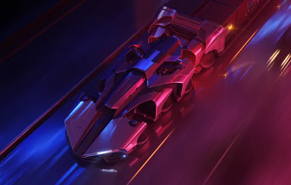 Speed, City, Speed, Fiction, Neon, Composition, Concept Art, Transport