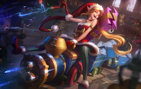 Picture The engine, New Year, Hat, Elf, Art, Splash, League of Legends, Gifts