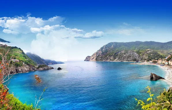 Sea, rocks, shore, Italy, landscape, Italy, travel, Monterosso al Mare