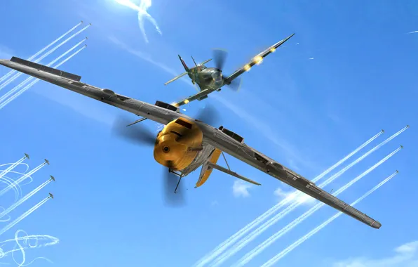 Messerschmitt, Spitfire, Supermarine Spitfire, Battle of Britain, Emil, Messerschmitt Bf 109 E-4, Bf-109E, Spitfire Mk.IIa