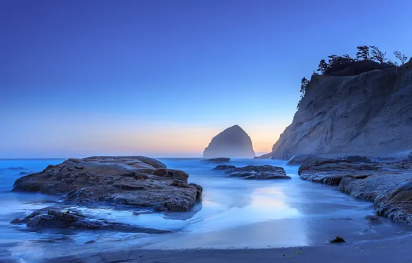Sand, rock, stones, the ocean, dawn, shore, Oregon, USA