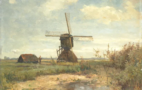 Landscape, oil, picture, 1903, Paul Gabriel, Paul Gabriel, Sunny day. The mill pond