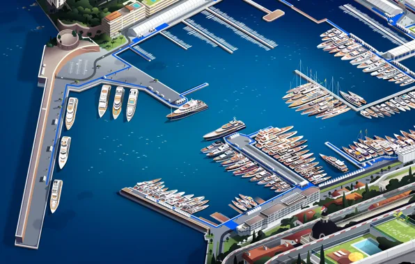 The ocean, Sea, Pier, The city, Yachts, Court, Promenade, Art