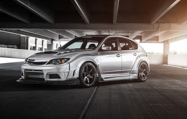 Subaru, Impreza, Parking, front, silvery, race car, kit, STi