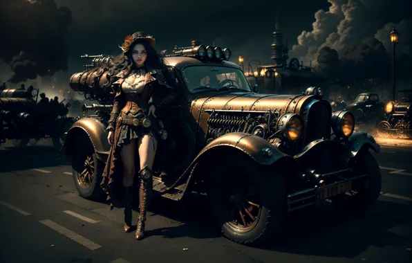 Machine, girl, fantasy, steampunk, AI art, neural network