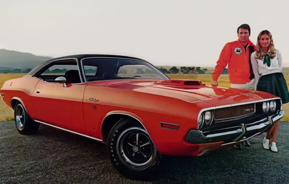 Picture girl, background, Dodge, Dodge, Challenger, guy, 1970, the front